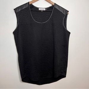 Calvin Klein Black Ribbed Faux Leather Sleeveless Blouse Top Size Medium